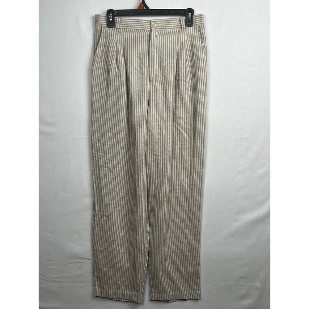 Briggs New York Pleated Striped Trousers Womens 12 High Rise Tan 725-157